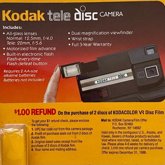 Deadstock Kodak Tele Disc Camera New In Package K-Mart 1985 USA